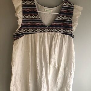 White Sleeveless Dress with Patterned Yoke